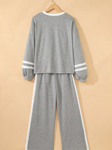 Contrast Trim Round Neck Top and Pants Set - Trendsi - Flyclothing LLC
