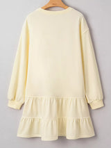 Double Tiered Ruffle Hem Long Sleeve Loose Mini Dress - Trendsi - Flyclothing LLC