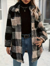 Plaid Fleece Button-Down Outerwear - Trendsi - Flyclothing LLC