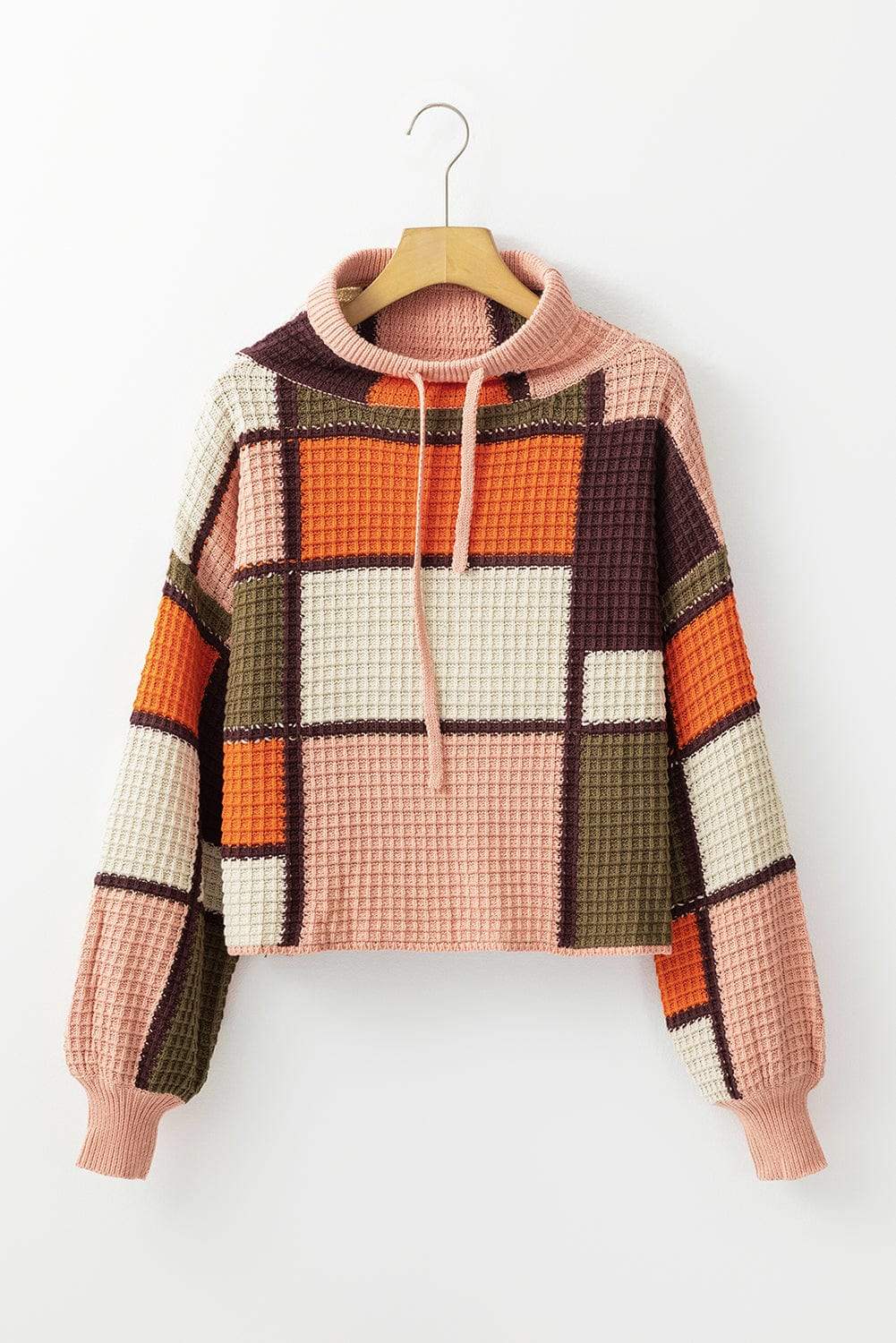 Drawstring Color Block Mock Neck Sweater - Trendsi - Flyclothing LLC