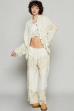 POL Openwork Lantern Sleeve Button Down Gauze Shirt - Trendsi