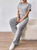 Round Neck Short Sleeve Top and Pants Set - Trendsi - Flyclothing LLC