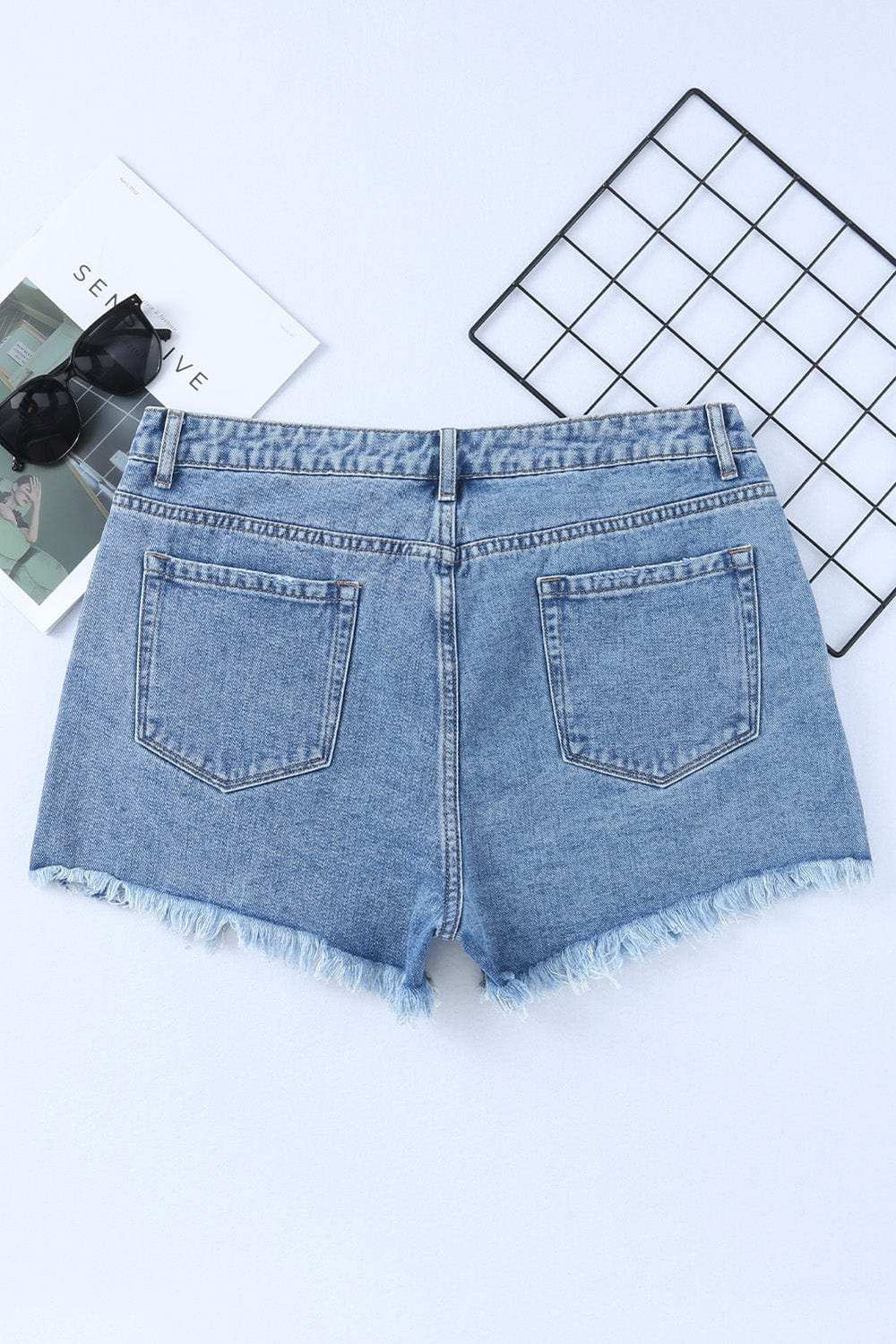 High Rise Crossover Waist Denim Shorts - Trendsi - Flyclothing LLC