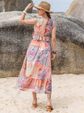 Printed V-Neck Top and Midi Skirt Set - Trendsi - Flyclothing LLC