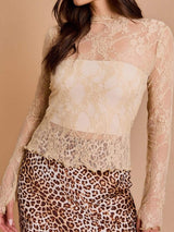 Lace Mock Neck Long Sleeve Top - Trendsi - Flyclothing LLC