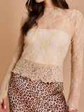 Lace Mock Neck Long Sleeve Top - Trendsi - Flyclothing LLC
