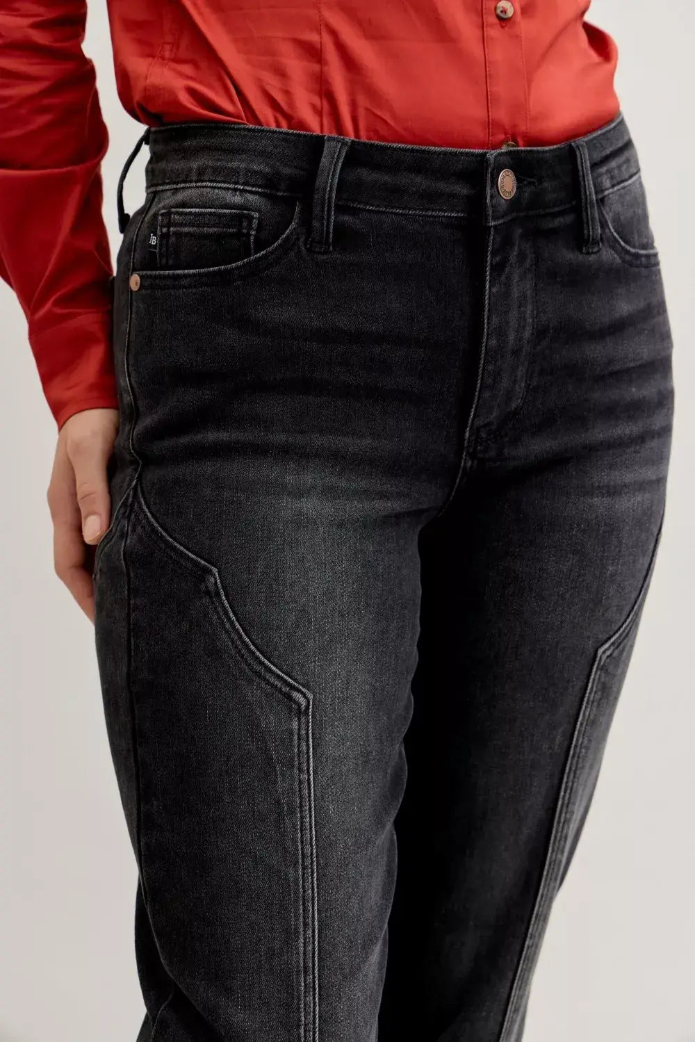 Judy Blue Mid Rise Straight Western Seam Detail Jeans - Trendsi - Flyclothing LLC