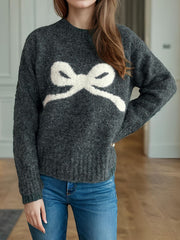 Bow Round Neck Long Sleeve Sweater - Trendsi
