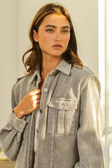BiBi Button Up Corduroy Shacket - Trendsi - Flyclothing LLC