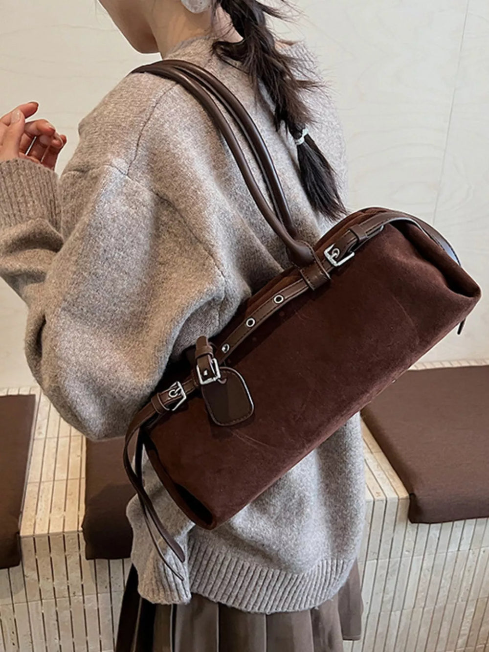 Buckle Decor Shoulder Bag - Trendsi - Flyclothing LLC