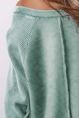 Exposed Seam Long Sleeve Sweatshirt - Trendsi - Flyclothing LLC