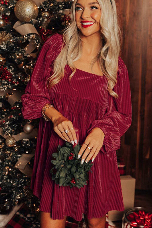 Square Neck Long Sleeve Mini Dress - Trendsi - Flyclothing LLC