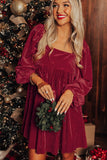 Square Neck Long Sleeve Mini Dress - Trendsi