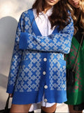 Geometric Pattern Button-Down Cardigan - Trendsi - Flyclothing LLC