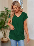 Ruched V-Neck Short Sleeve T-Shirt - Trendsi