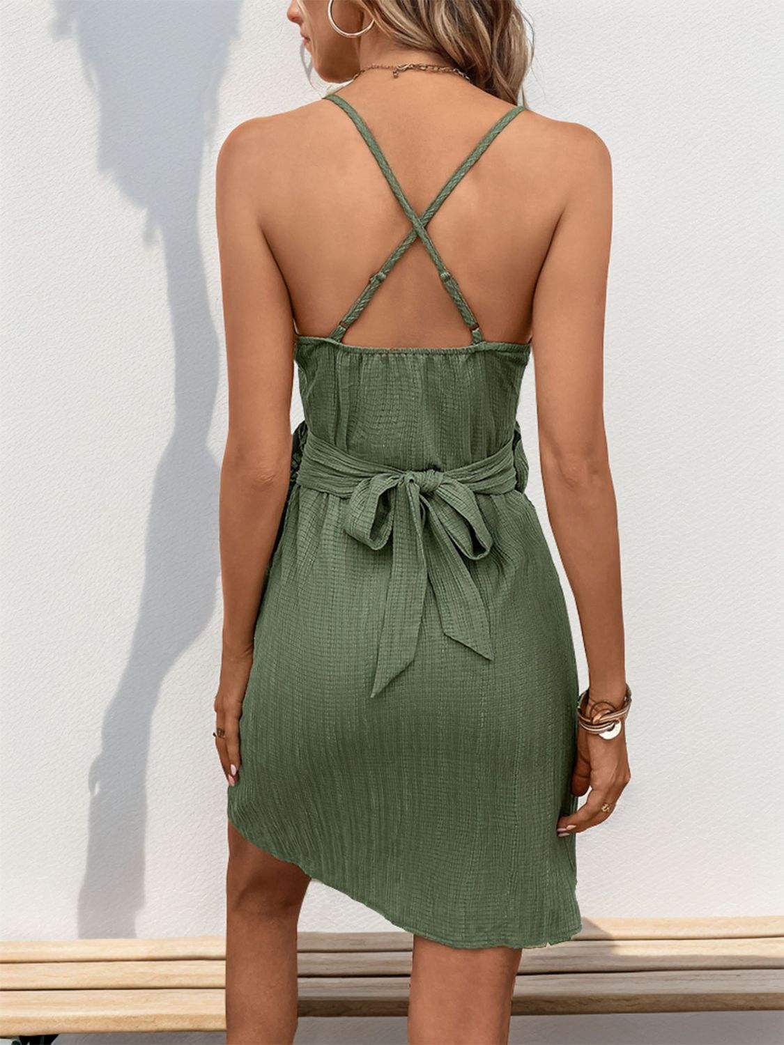 Crisscross Tied Surplice Mini Dress - Trendsi - Flyclothing LLC