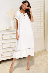 Lace Detail Short Sleeve Lounge Dress - Trendsi - Flyclothing LLC