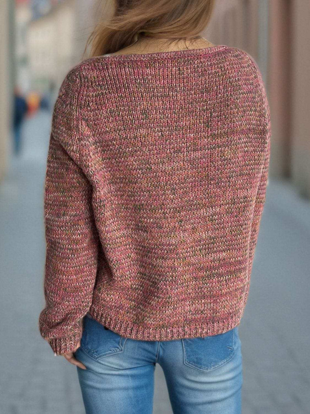 Heathered V-Neck Long Sleeve Sweater - Trendsi - Flyclothing LLC