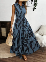 Printed Tie Waist Sleeveless Maxi Dress - Trendsi - Flyclothing LLC