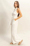 HYFVE Sleeveless Tie Waist Wide Leg Jumpsuit - Trendsi