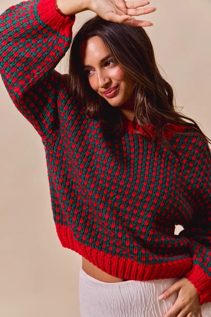 SO ME Textured Two Tone Sweater - Trendsi - Flyclothing LLC
