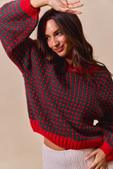 SO ME Textured Two Tone Sweater - Trendsi - Flyclothing LLC