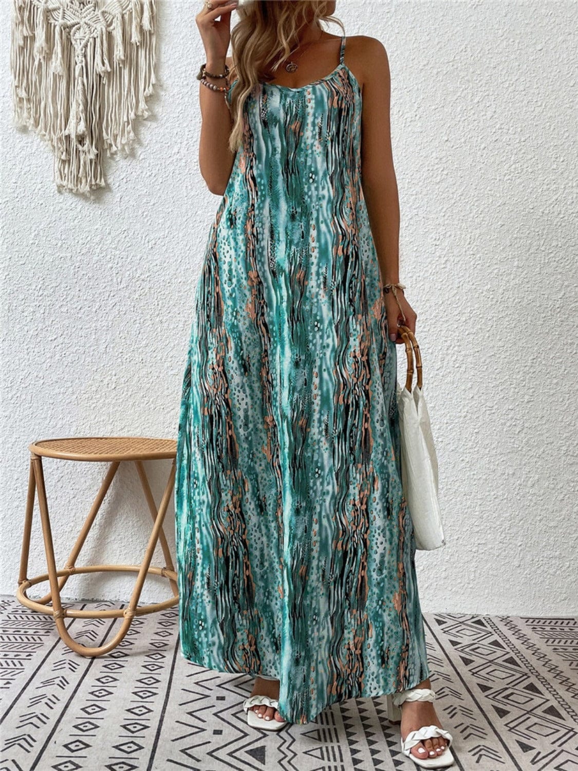 Full Size Printed Scoop Neck Maxi Cami Dress - Trendsi