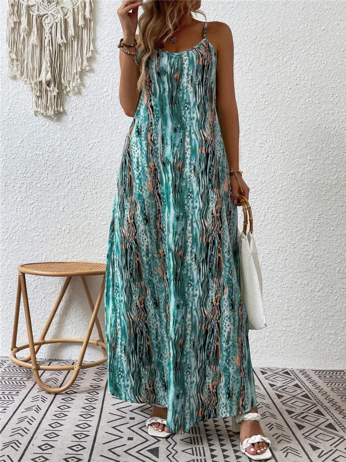 Full Size Printed Scoop Neck Maxi Cami Dress - Trendsi - Flyclothing LLC