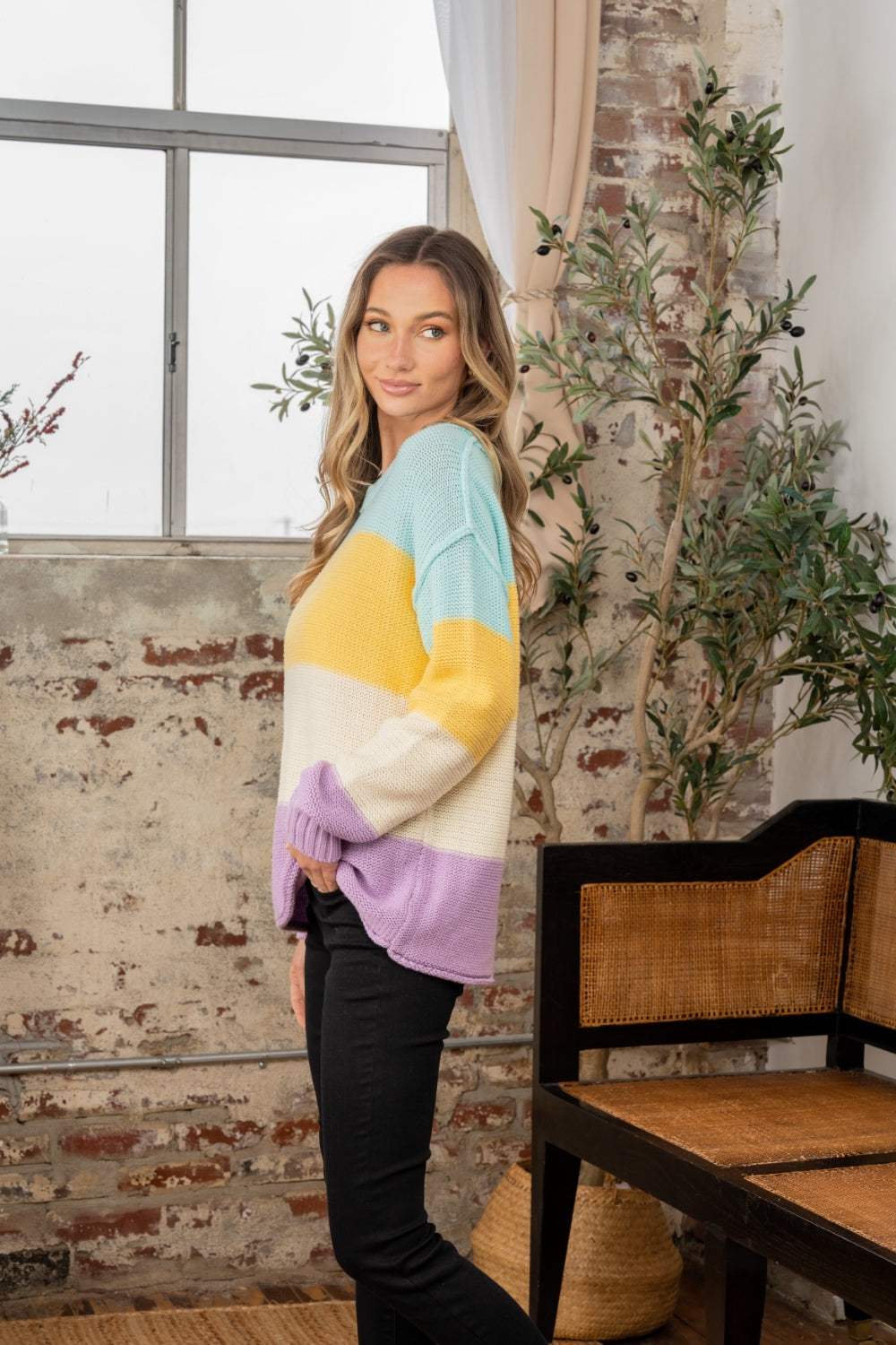 Sew In Love Full Size Color Block Exposed Seam Sweater - Trendsi - Flyclothing LLC