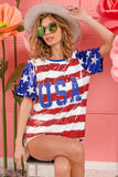 BiBi American Flag Theme USA Lettering Sequin Top - Trendsi - Flyclothing LLC