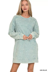 Zenana French Terry Acid Washed Dress with Pockets - Trendsi - Flyclothing LLC