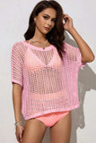 Openwork Round Neck Half Sleeve Knit Cover Up - Trendsi - Flyclothing LLC