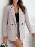 One Button Lapel Collar Blazer and Shorts Set - Trendsi