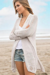 Openwork Side Slit Open Front Long Sleeve Cardigan - Trendsi - Flyclothing LLC
