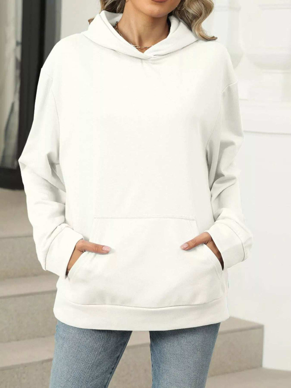 Kangaroo Pocket Long Sleeve Hoodie - Trendsi - Flyclothing LLC