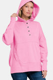 Zenana Half Snap Long Sleeve Hoodie with Kangaroo Pocket - Trendsi