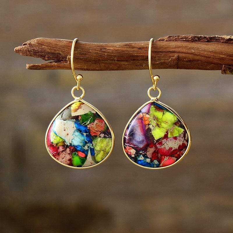 18K Gold-Plated Natural Stone Earrings - Trendsi - Flyclothing LLC
