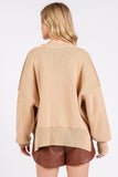 Mittoshop Side Slit Round Neck Drop Shoulder Sweater - Trendsi
