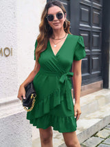Tied Surplice Short Sleeve Dress - Trendsi - Flyclothing LLC