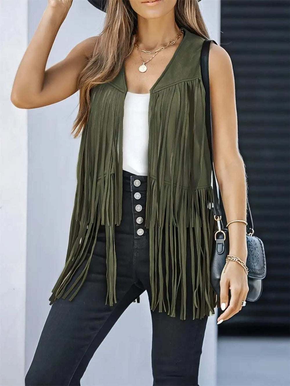 Fringe Open Front Vest Coat - Trendsi - Flyclothing LLC
