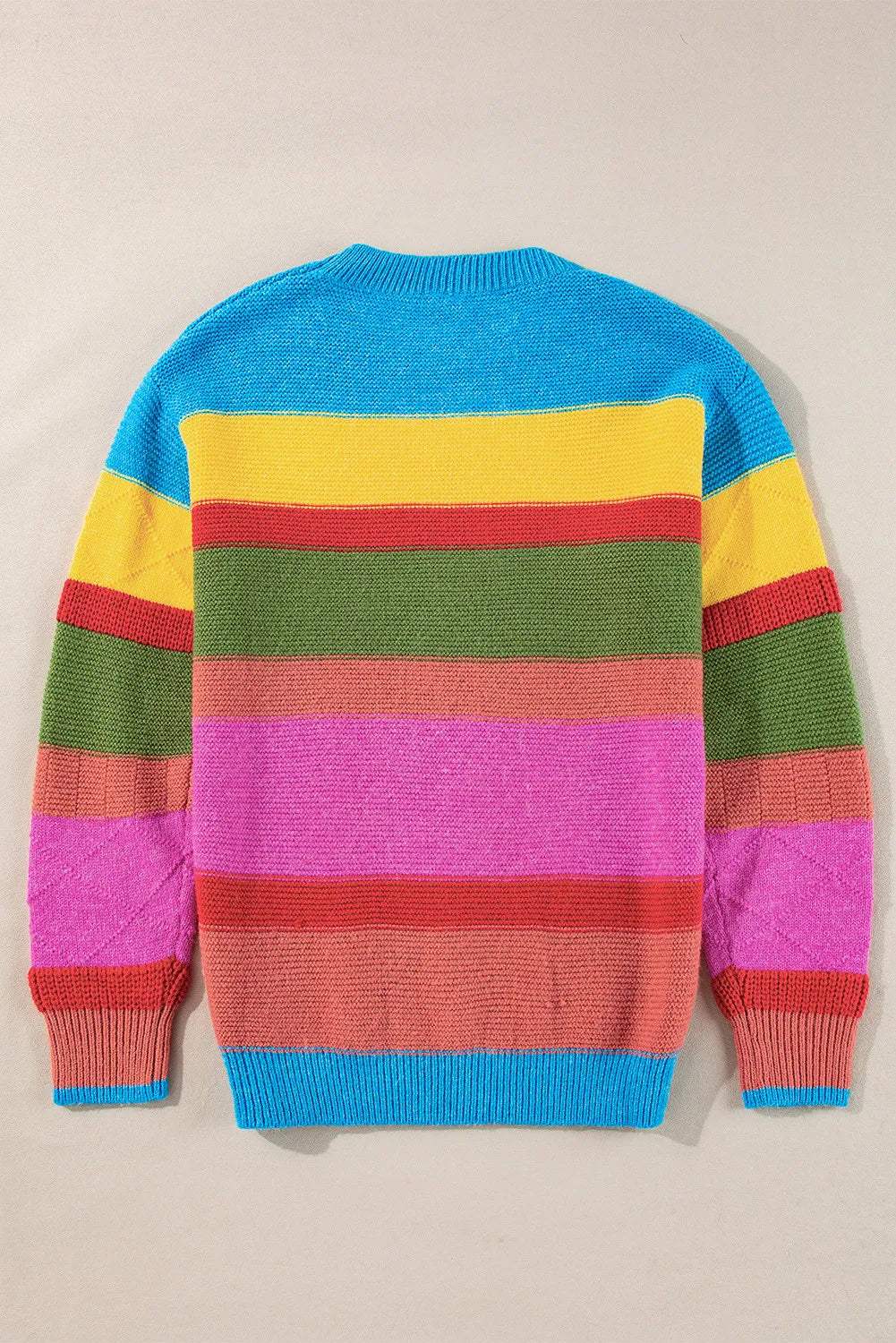 Contrast Round Neck Dropped Shoulder Sweater - Trendsi - Flyclothing LLC