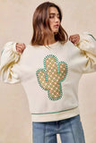 BiBi Cactus Embroidered Fleece Sweatshirt - Trendsi - Flyclothing LLC