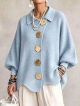 Full Size Gold Buttons Lantern Sleeve Cardigan Plus Size - Trendsi - Flyclothing LLC