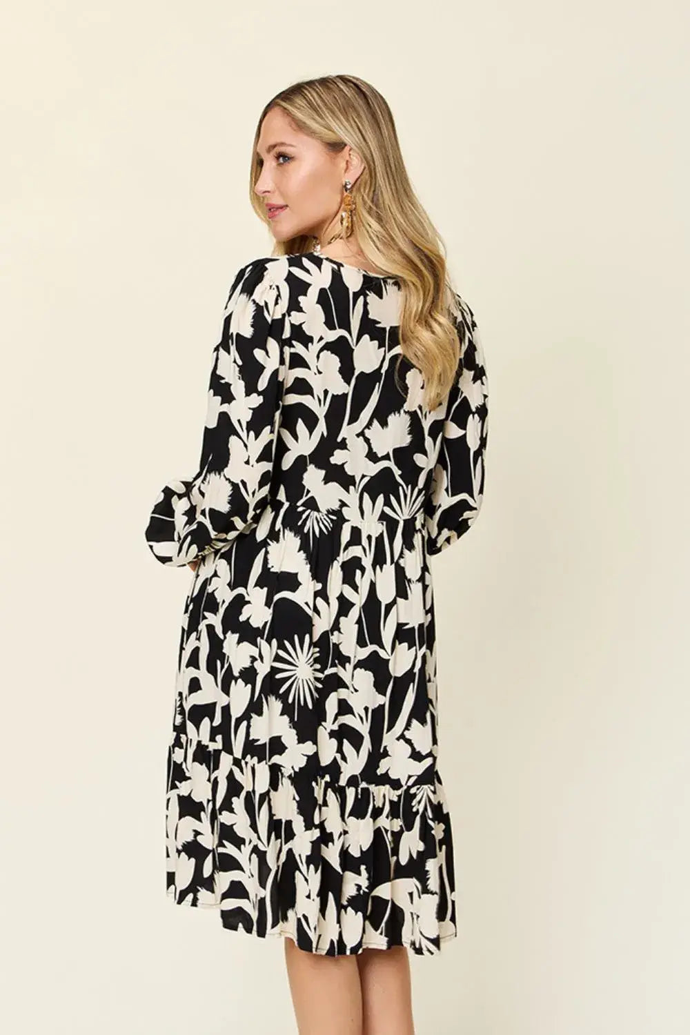 Double Take Full Size Printed Ruffle Hem Dress with Pocket - Trendsi - Flyclothing LLC