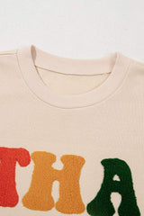 THANKS Round Neck Long Sleeve Sweatshirt - Trendsi - Flyclothing LLC