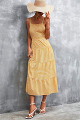 Plaid Square Neck Midi Cami Dress - Trendsi - Flyclothing LLC