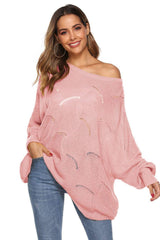 Round Neck Long Sleeve Openwork Sweater - Trendsi - Flyclothing LLC