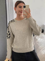 Leopard Round Neck Sweater - Trendsi - Flyclothing LLC