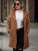 Texture Zip Up Long Sleeve Hooded Coat - Trendsi - Flyclothing LLC