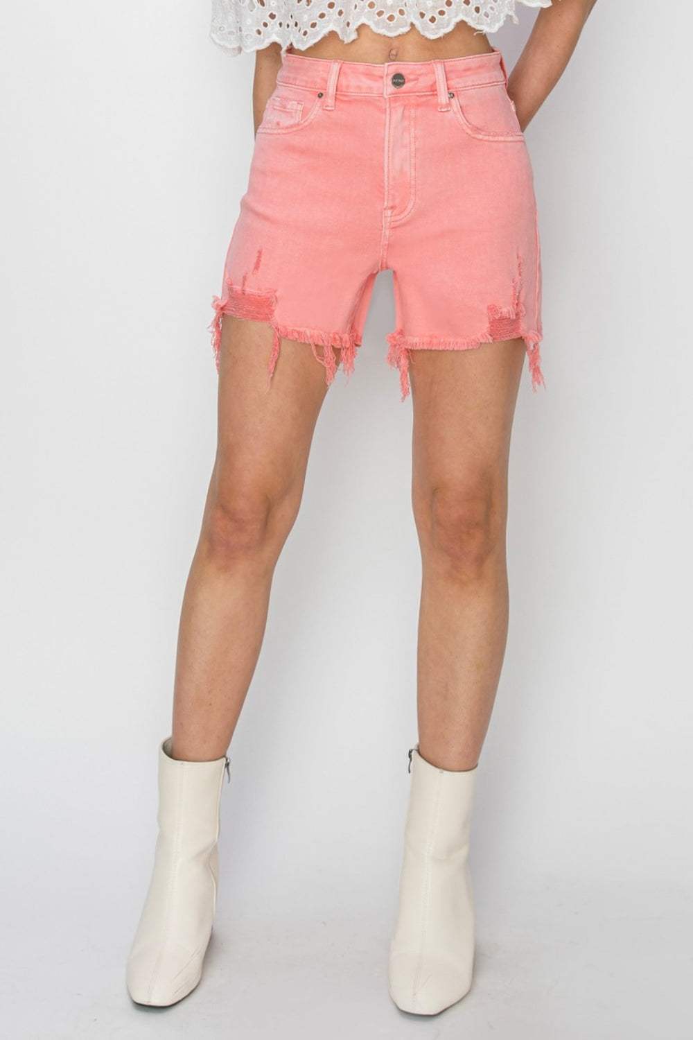 RISEN High Rise Distressed Denim Shorts - Trendsi - Flyclothing LLC